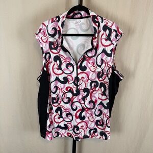 Terry Womens Cycling Jersey 4X Pink Red Black Swirl Sleeveless Quarter Zip Mesh